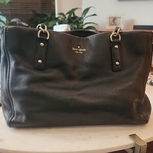 Kate Spade Black Leather Tote with Gold Accents